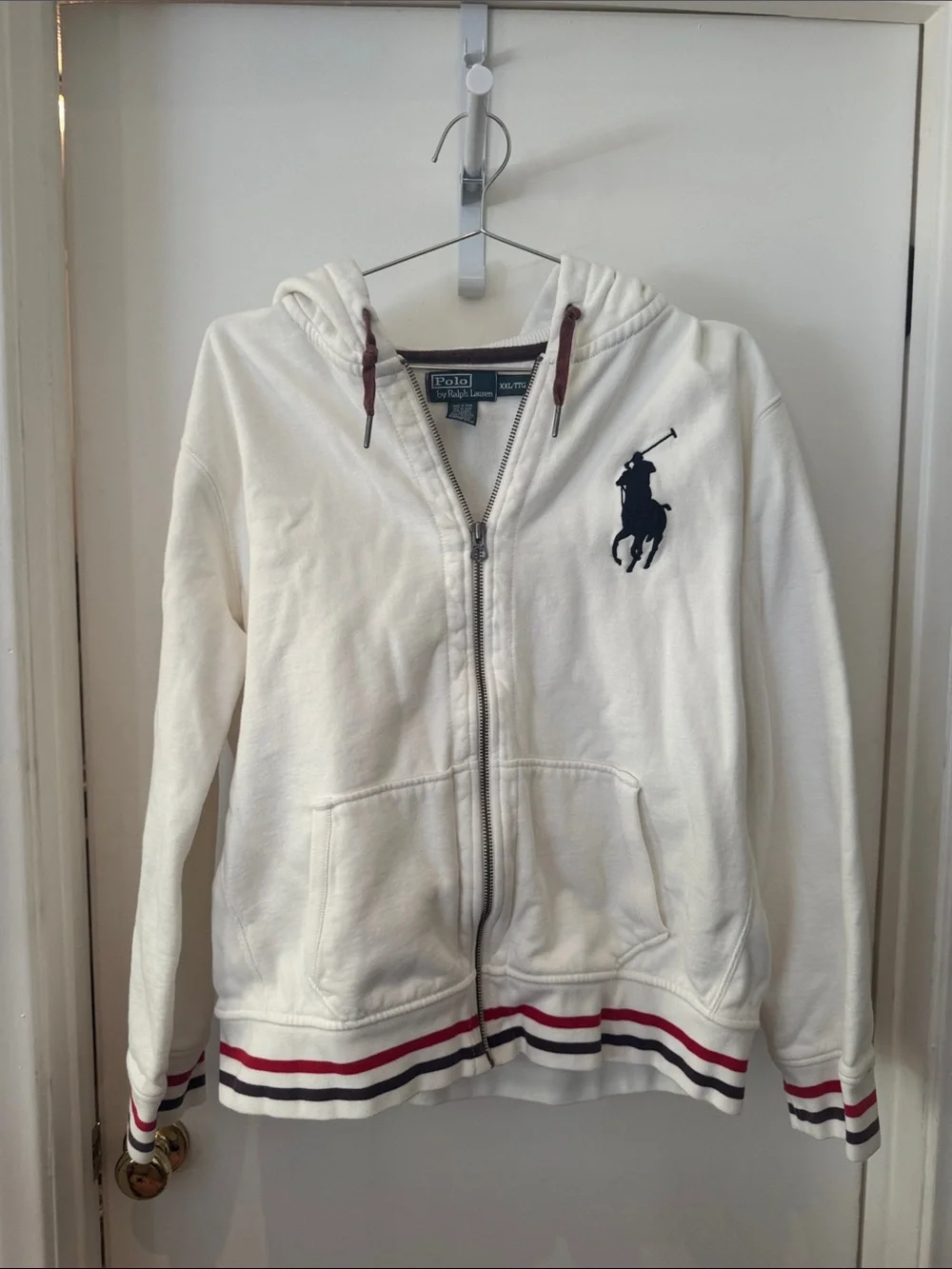 Ralph Lauren Kids White Zip-Up Hoodie with Navy Pony
